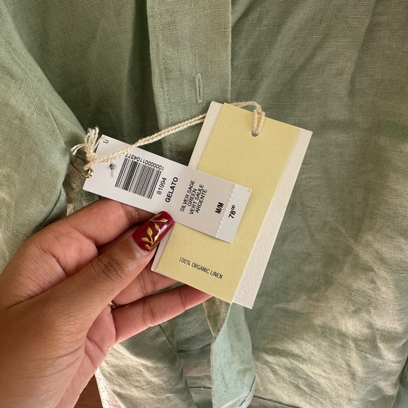NWT Aritzia Wilfred Cropped Linen Button Down in Sage/Gelato - Picture 3 of 4